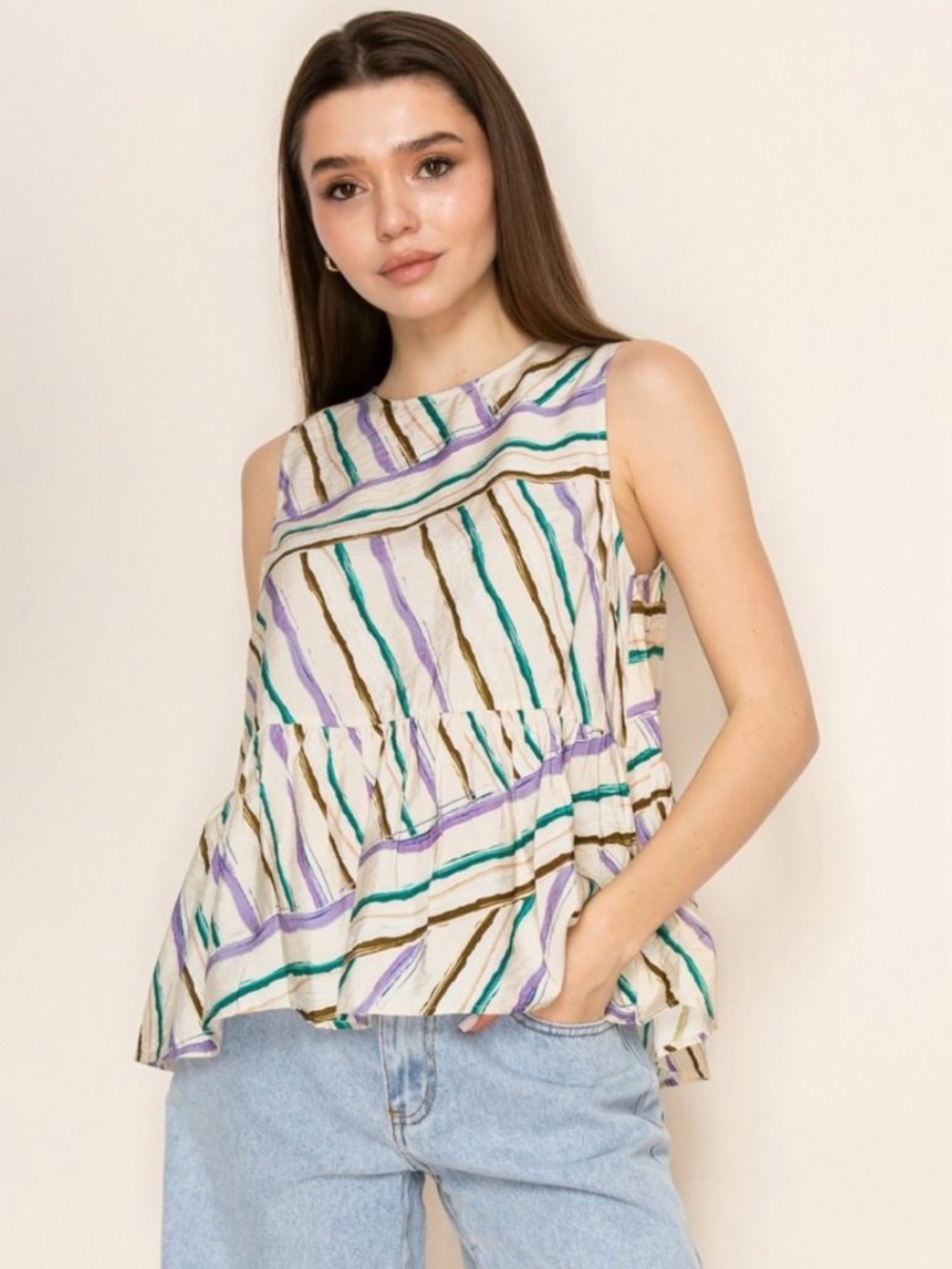 White Birch Women’s Peplum Sleeveless Top Size Medium